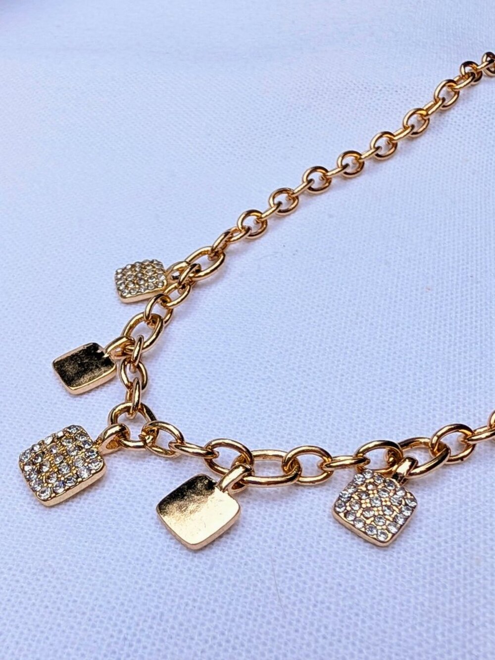 Cubic Zirconia Mixed Charm Necklace in Gold Tones - NWT